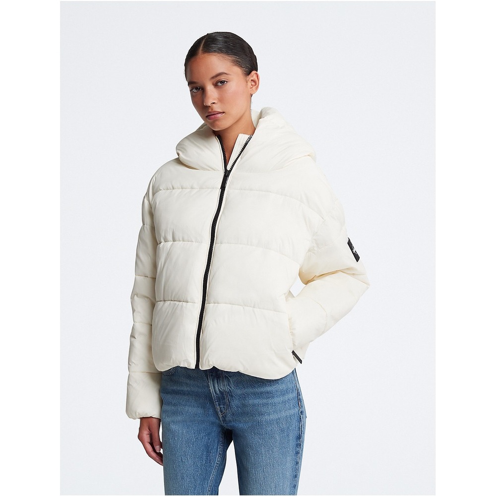 Calvin Klein Women's Boxy Hooded Puffer Jacket - White - L